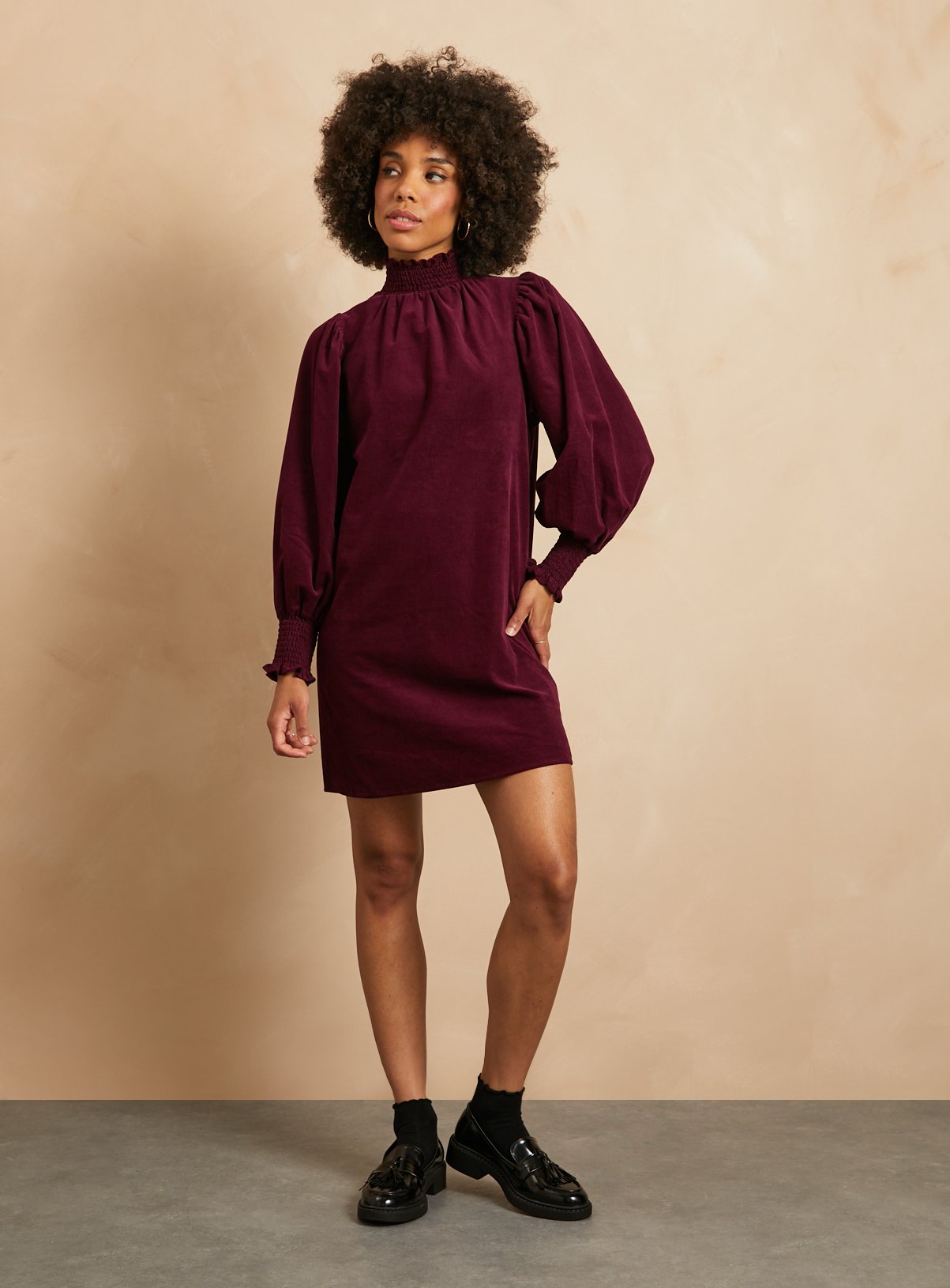 EVERBELLE Dark Red High Neck Short Corduroy Dress 16 - Image 1 thumbnail